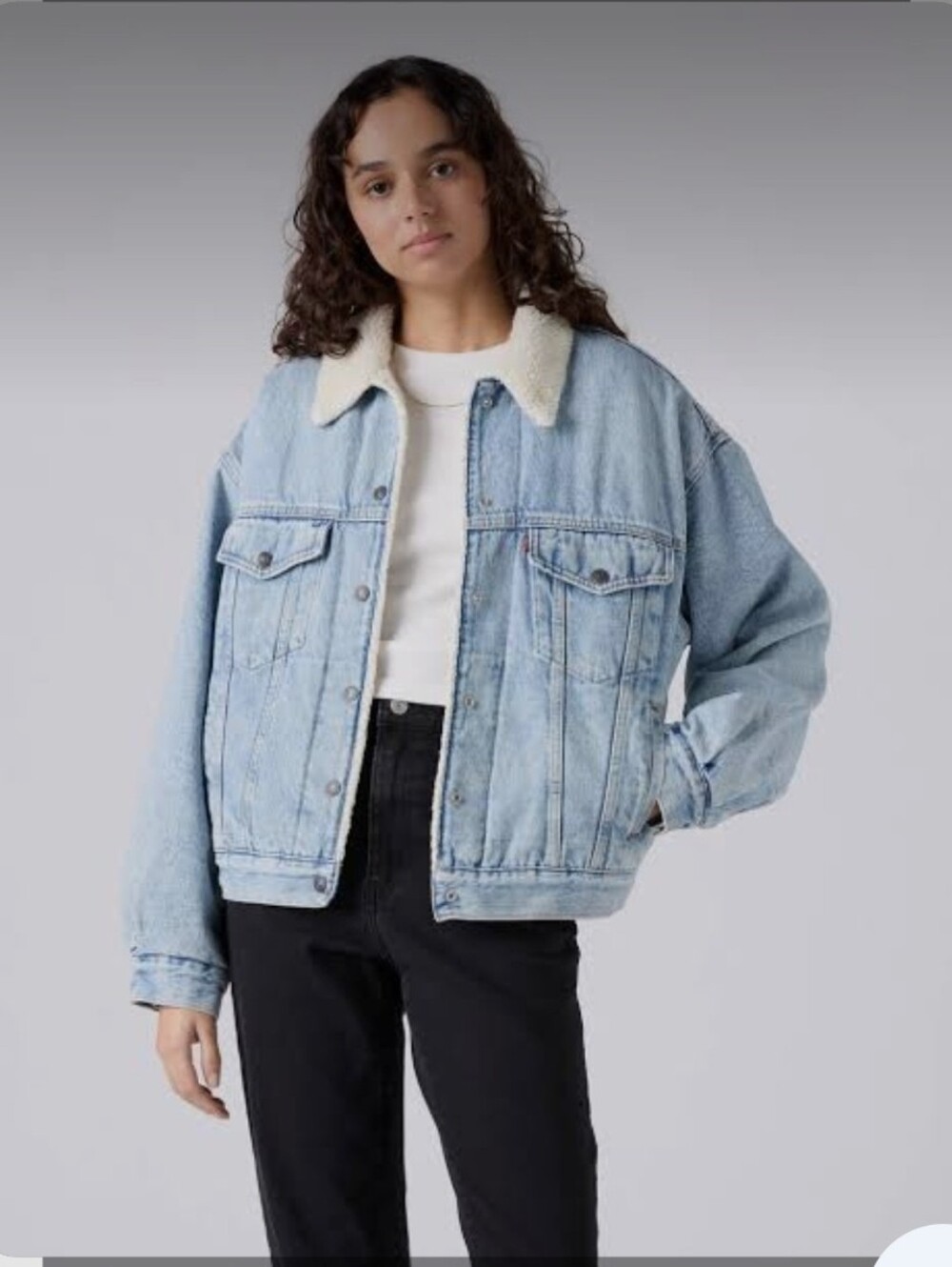 Levi's Light Blue Denim Jacket with Cream Sherpa Collar